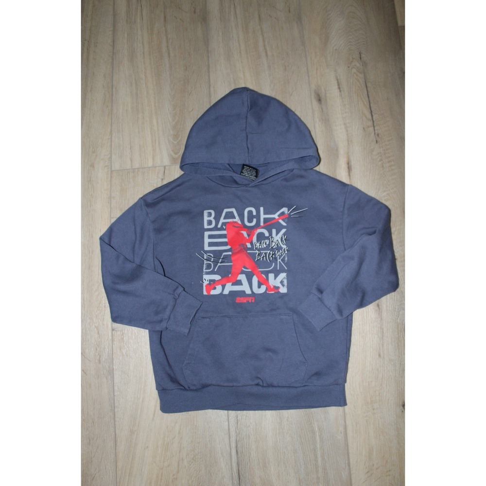 ESPN Kids Baseball‎ Hoodie Slate Blue Back Back Back Graphic Sweatshirt Size M
